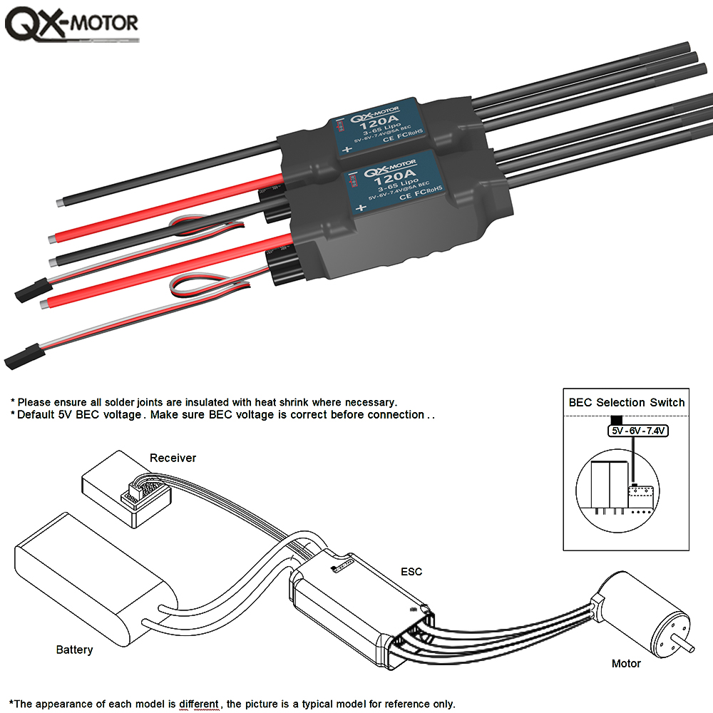 QX-MOTOR 120A ESC 5A BEC 3-6S  - огляд і ціна Lipo Battery 6S